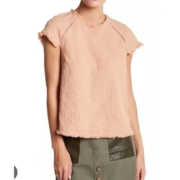 JOA Blush Pink Textured Fringe Short L Nwt boho knit free people cottagecore - Picture 1 of 8